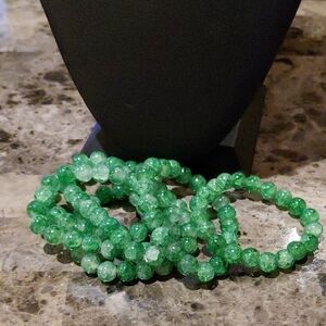 NWOT Elegant 10mm Glass Green Beaded Bracelet Set of 6